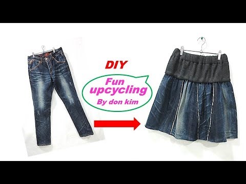 DIY남성청바지- 여성시보리셔링스커트로리폼  denim skirt