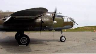 B-25 Grumpy Start, Flyby, Taxi, Shutdown ---Cyclone Thunder! BEST B-25 R2600 Startup Sound!