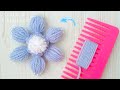 Super Easy Snowflake Flower Making Ideas with Hair Comb - Woolen Craft Ideas - DIY Woolen Flowers