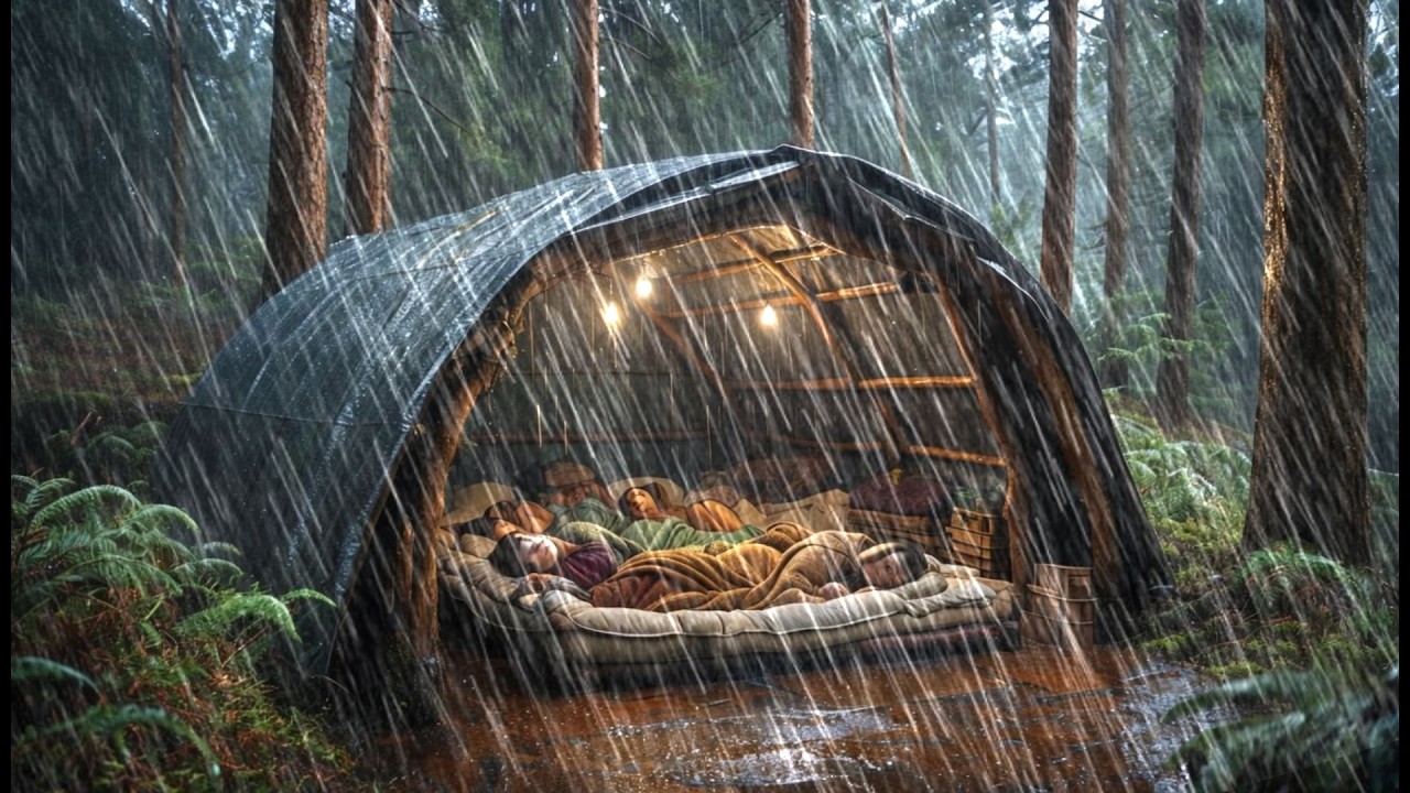 CAMPING IN THUNDERSTORMS AND HEAVY RAIN // Building a Shelter in the ...