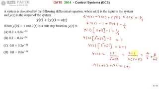 GATE 2014 ECE Find Y(t) for given 2nd order differential equation with initial conditions Wealth