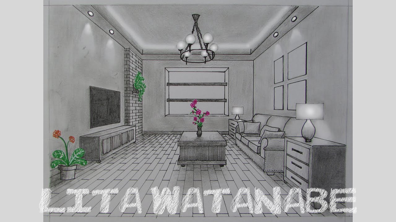How To Draw a modern living room - One Point perspective [LITA] - YouTube