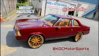 WhipAddict: KDC Kandy Red 79' Chevy Malibu on Gold 7 inch 24s Gets Buffed by Gabe N Da City!! Glass!