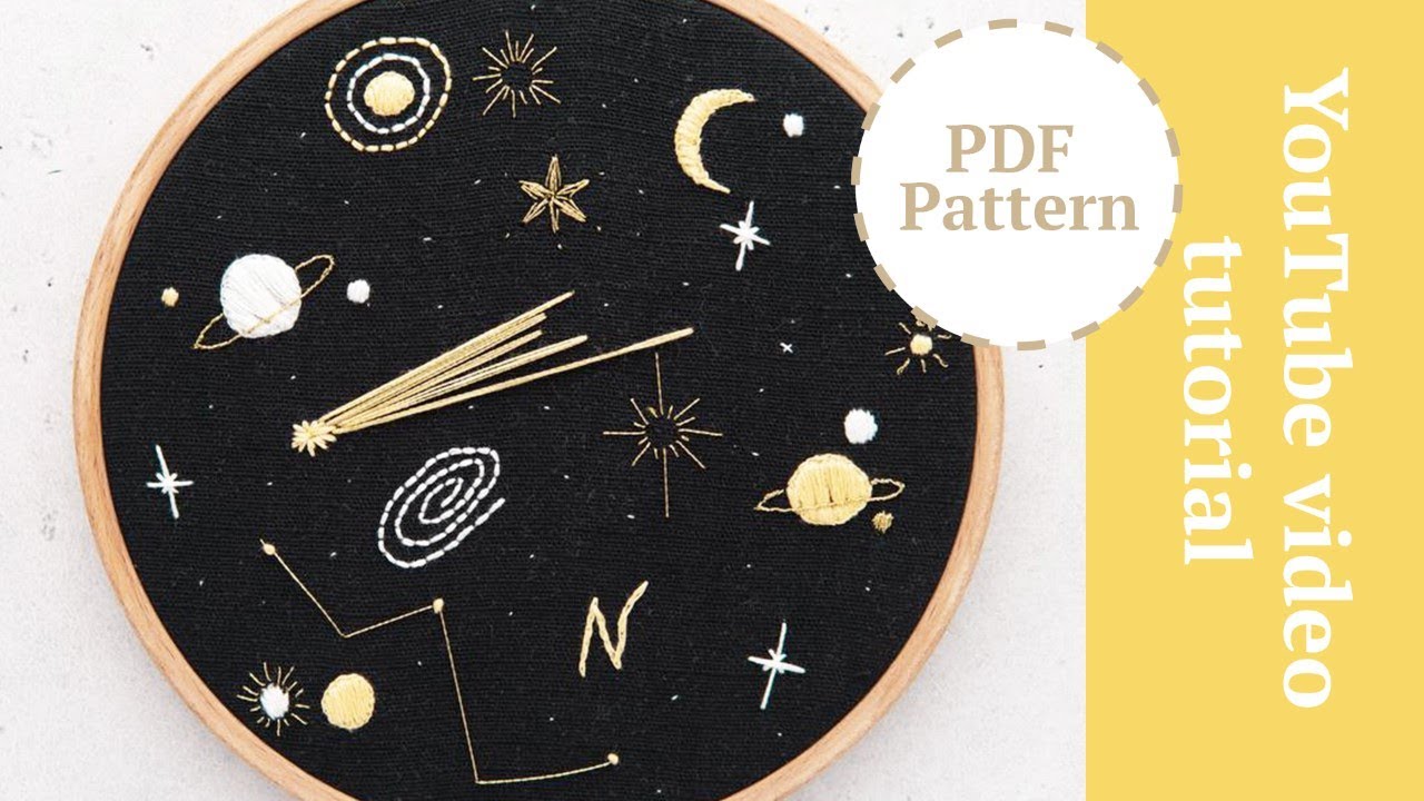 Space embroidery. Planets, moon, stars. Personalized hoop. Modern embroidery art. Вышивка космос