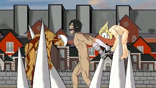 Eren Titan Vs Armored Titan, Jaw Titan, Cart Titan. Attack On Titan Season 4 . Drawing Cartoon 2