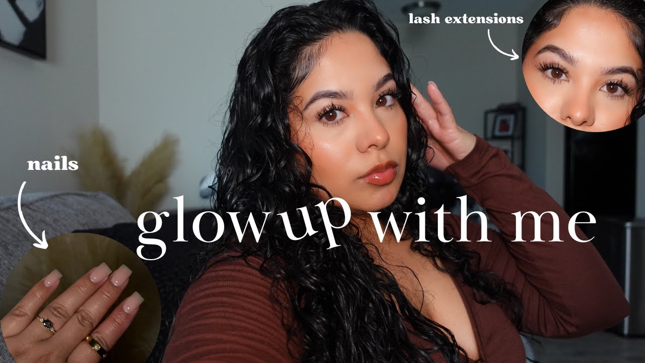 GLOW UP W/ ME | Nails + At Home Lash Extensions + Hair - YouTube