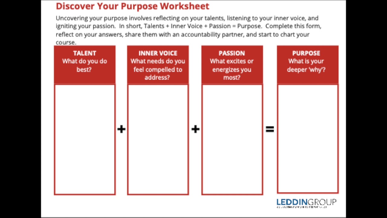 Discover Your Purpose Worksheet - Leddin Group Discover Your Purpose Worksheet - Leddin Group