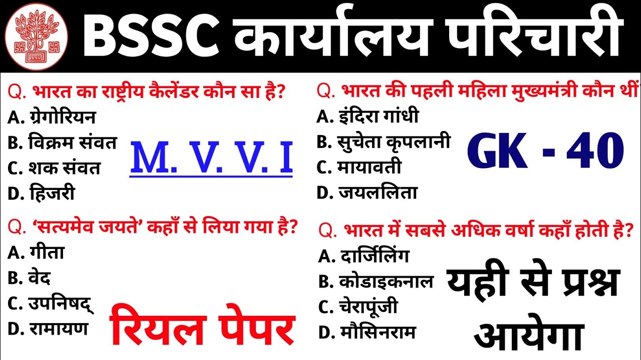 BSSC Karyalay Parichari 2026 | 40 Most Important Questions | Practice Set 01 by Khan Sir 