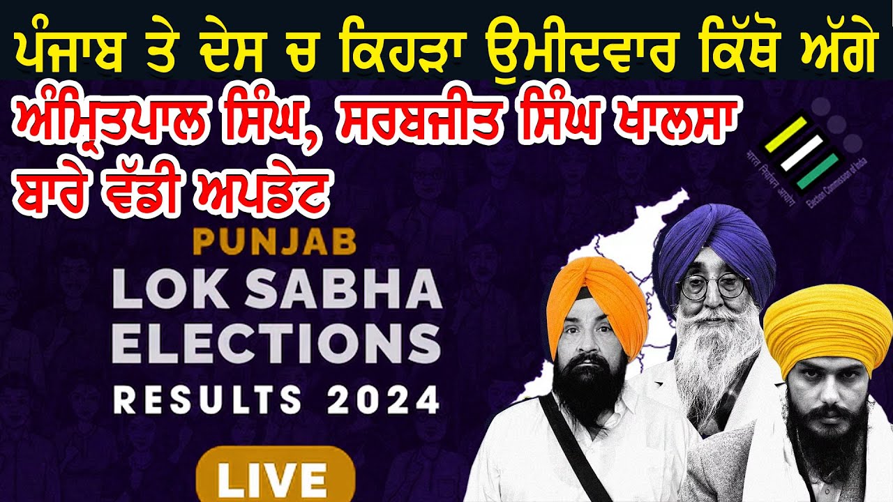 ਪੰਜਾਬ ਤੇ ਦੇਸ ਚ ਕਿਹੜਾ ਉਮੀਦਵਾਰ ਕਿੱਥੋ ਅੱਗੇ । ਅੰਮ੍ਰਿਤਪਾਲ ਸਿੰਘ, ਸਰਬਜੀਤ ਸਿੰਘ ਖਾਲਸਾ ਬਾਰੇ ਵੱਡੀ ਅਪਡੇਟ । Live
