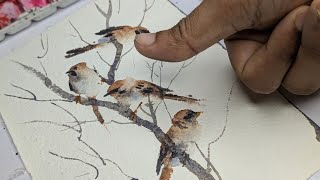 I Started Painting Watercolor Birds with THUMBPRINTS! Easy Technique 🪶✨