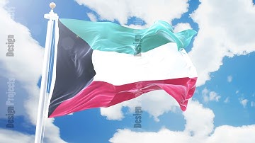 Realistic flag of Kuwait waving against time-lapse clouds background. Seamless loop in 4K resolution