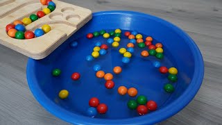 MARBLE RUN WOODEN TRACK COLORED BALLS RUN!