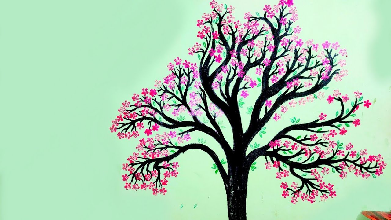 Pink Flower Tree Painting on the wall ARMGR YouTube
