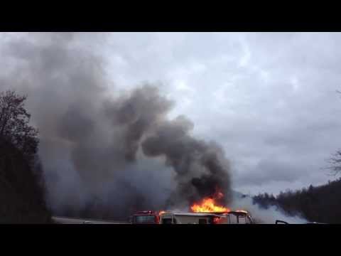 Winnebago RV explodes into flames and hits Firetruck