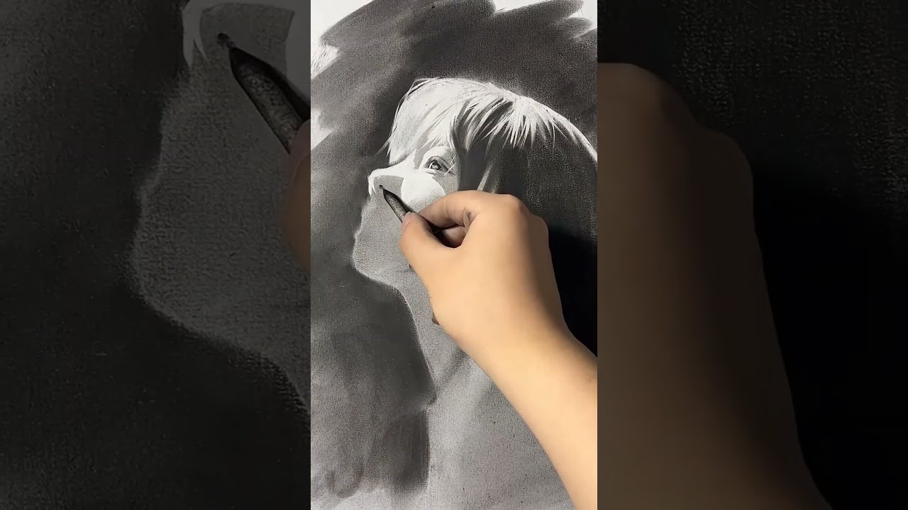 Beautiful girl sketch drawing with charcoal pencil in just 3 sec challenged 