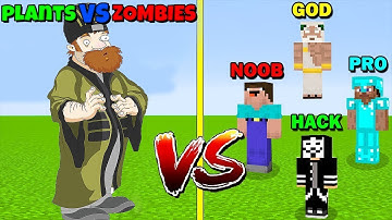 MINECRAFT BATTLE CRAZY DAVE MEGA PLANTS VS NOOB VS PRO VS HACKER VS GOD - FUNNY MINECRAFT TROLLING!