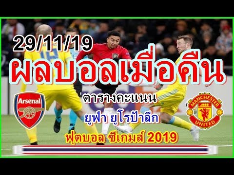 ผลบอลเมื่อคืน/ยูฟ่ายูโรป้าลีก/ฟุตบอลซีเกมส์2019/ตารางคะแนน/29/11/19