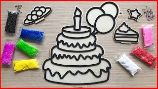 Tranh tô màu bằng slime bọt xốp bánh sinh nhật 3 tầng - Painting birthday cake (Chim Xinh channel)