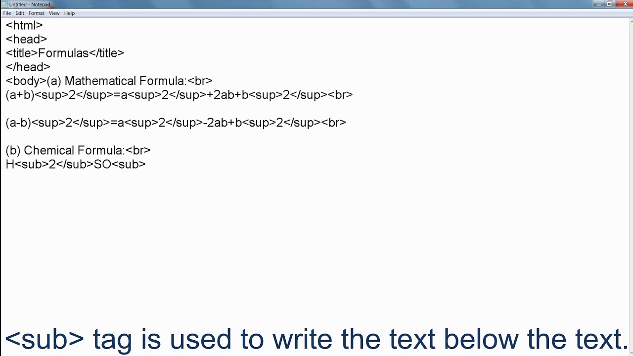 How to write formulas in HTML  Superscript and Subscript.