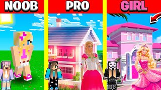 Minecraft Battle: PINK BARBIE BUILD CHALLENGE - NOOB vs PRO vs GIRL / Animation