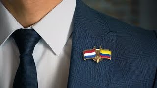 Businessman Friend Flags Pin Netherlands Colombia Stock Footage - Videohive
