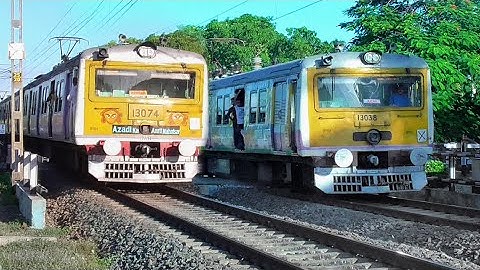 Similar Model Colourful EMU Local Trains Crossing back to back in Shiny Afternoon | Eastern Railways