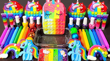 ASMR UNICORN RAINBOW Slime Mixing Makeup,Parts, Glitter Into Slime!#ASMR#satisfying#slime