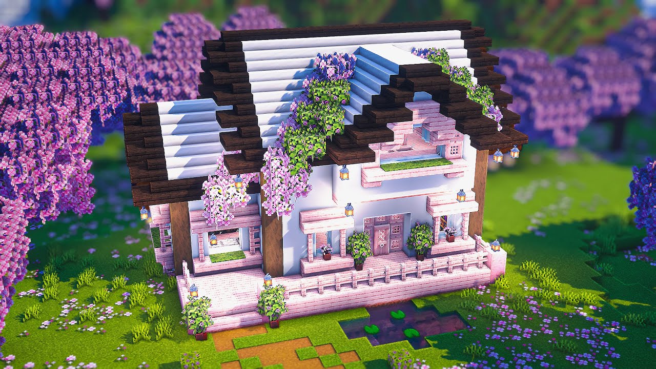 Minecraft How to build a Cherry Blossom Survival House - Starter House ...