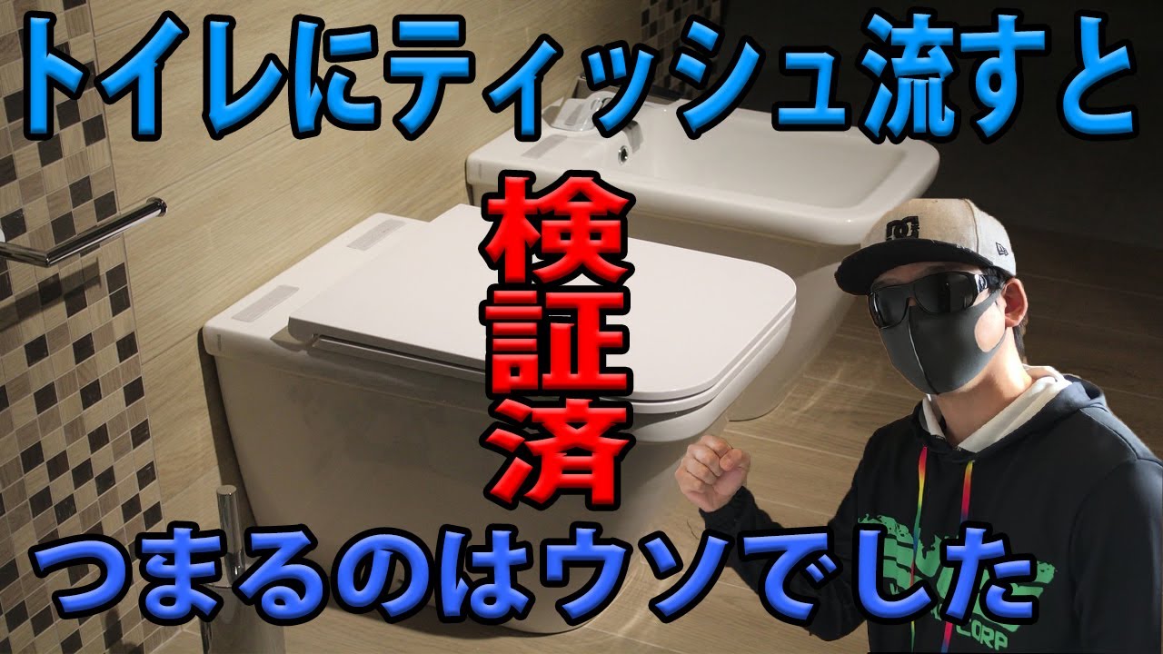 トイレつまり トイレにティッシュ流すとつまるのはウソでした 検証済み 水に流せるティッシュ 極主夫道 Youtube