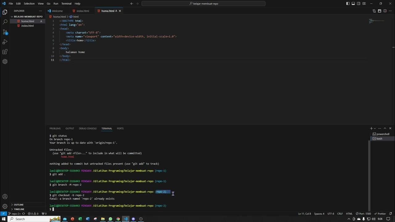 Cara membuat cabang branch pada github di visual studio code github
