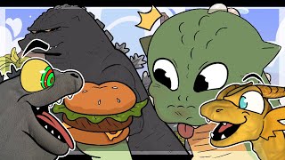 Godzilla & Kevin React to Godzilla Jr. Makes A Burger [Godzilla Animation]