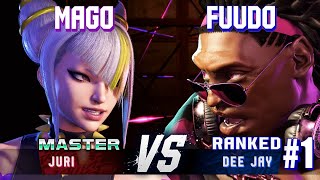 SF6 ▰ MAGO (Juri) vs FUUDO (#1 Ranked Dee Jay) ▰ High Level Gameplay