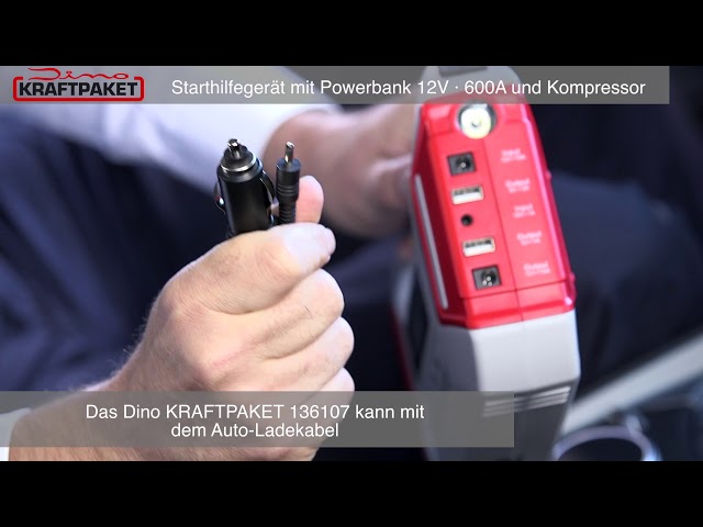 Dino KRAFTPAKET Starthilfegerät 12V-600A Starthilfe mit Kompressor Powerbank  & LED-Lampe (136107) 