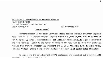Hpssc New Result  Computer Operator post code 753 ||Hpssc New Result 2020-21 New  Notification