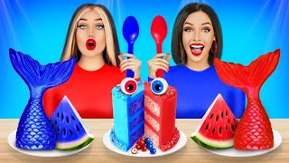 BLUE vs RED Color Food Challenge || Last to Stop Eating One Color for 24 HRS by RATATA POWER