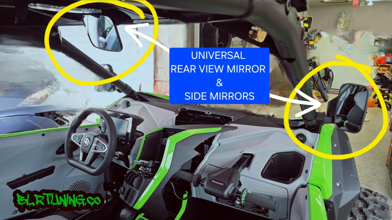 Black Side Rear View Mirrors + Grab Handle Kit For Kawasaki Teryx