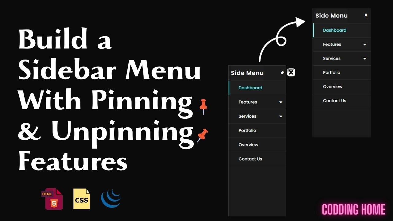 Sidebar Menu Using HTML CSS & JavaScript With The Pinning & Unpinning ...