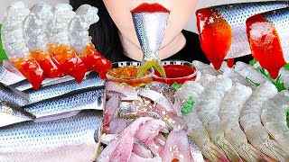 ASMR RAW SHRIMP, GIZZARD SHAD 생새우, 전어회 먹방 RAW SEAFOOD EATING SOUNDS MUKBANG KOREAN 통전어, 새우회 해산물