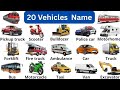 20 vehicles name in hindi+english | 20 गाड़ियों के नाम | kids learning | USA UK CANADA INDIA |
