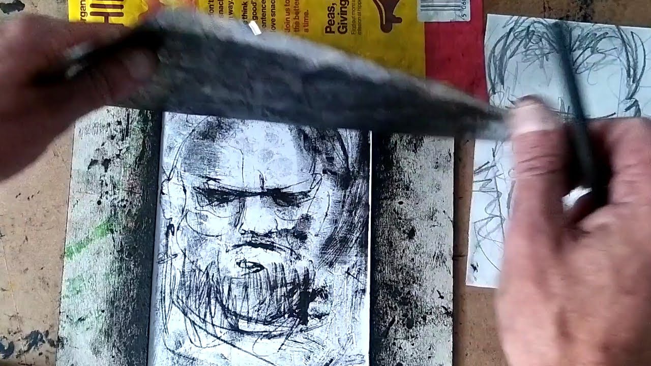 Monoprinting from sketches (portraits)