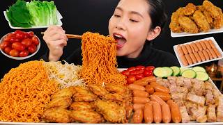 ASMR MUKBANG FIRE Noodle & HOT DOG & CHICKEN WINGS & Fried pork Belly EATING SOUND ! (BULDAK)