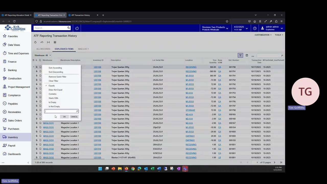 Acumatica Blasting ATF Reporting Demo