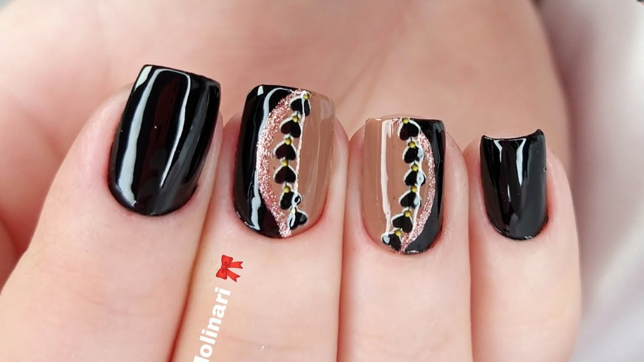 decoração com esmalte preto e bege , venham conferir essa unha ! - YouTube