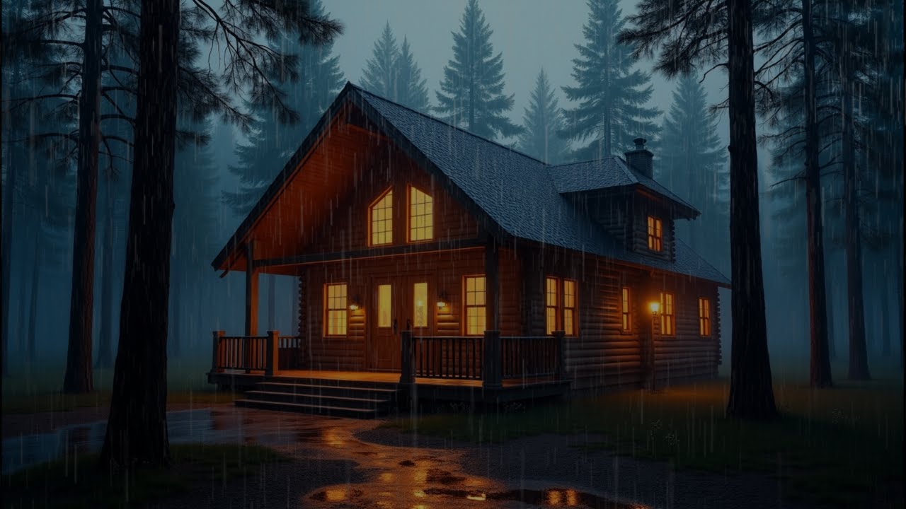 Cozy Cabin Rain Ambience by the Lake⛈️🌳Forest Rain & Thunder Sounds for ...