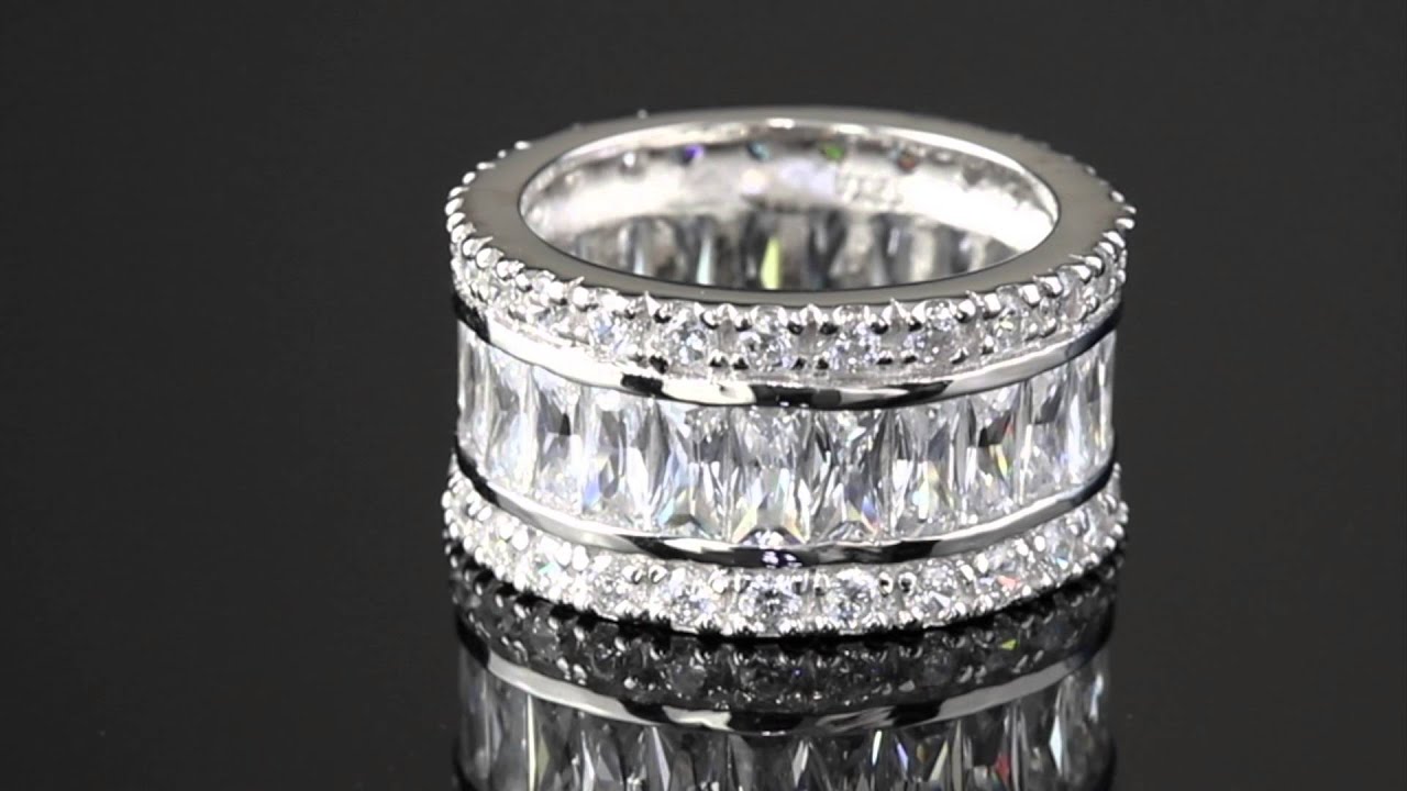 9.34 TCW Emerald-Cut Cubic Zirconia Eternity Band In Platinum Over ...