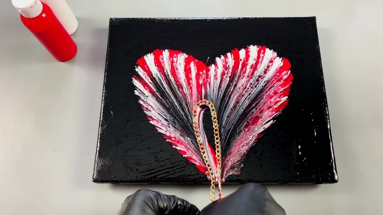 Chain pull technique _ New style heart ♥ _ Fluid Acrylic Pouring