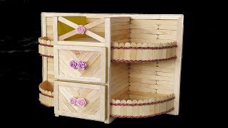 DIY . Make up Box made from Cardboard and Popsicle Sticks . Popsicle Sticks Makeup Box