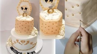 طريقة تزيين تورتة خطوبه دورين رقيقة جدااا /how to make engaged cake design