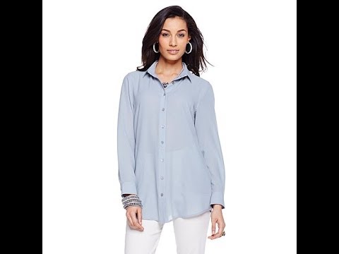 MarlaWynne Pebbled Crepe Front Pocket Buttoned Shirt - YouTube