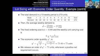 IE 354 M05 03 Lot Sizing with Economic Order Quantity